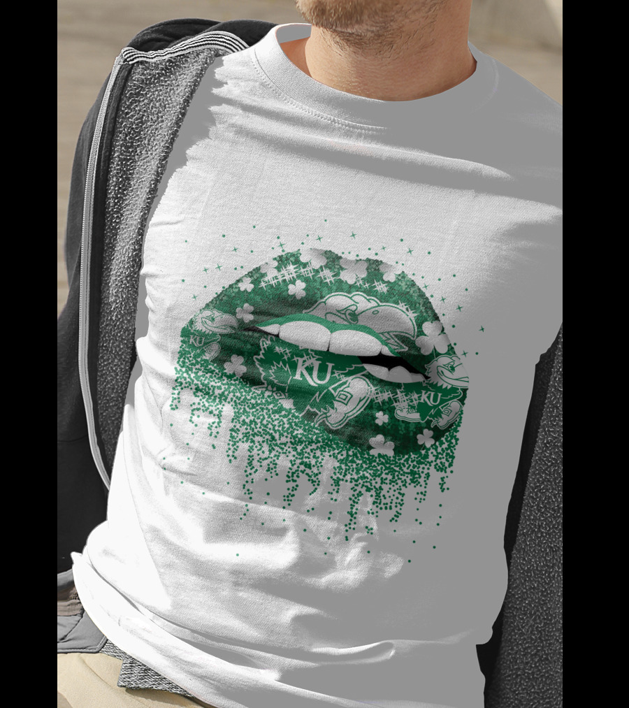 Kansas Jayhawks Lips Green Shamrock KU T-Shirt