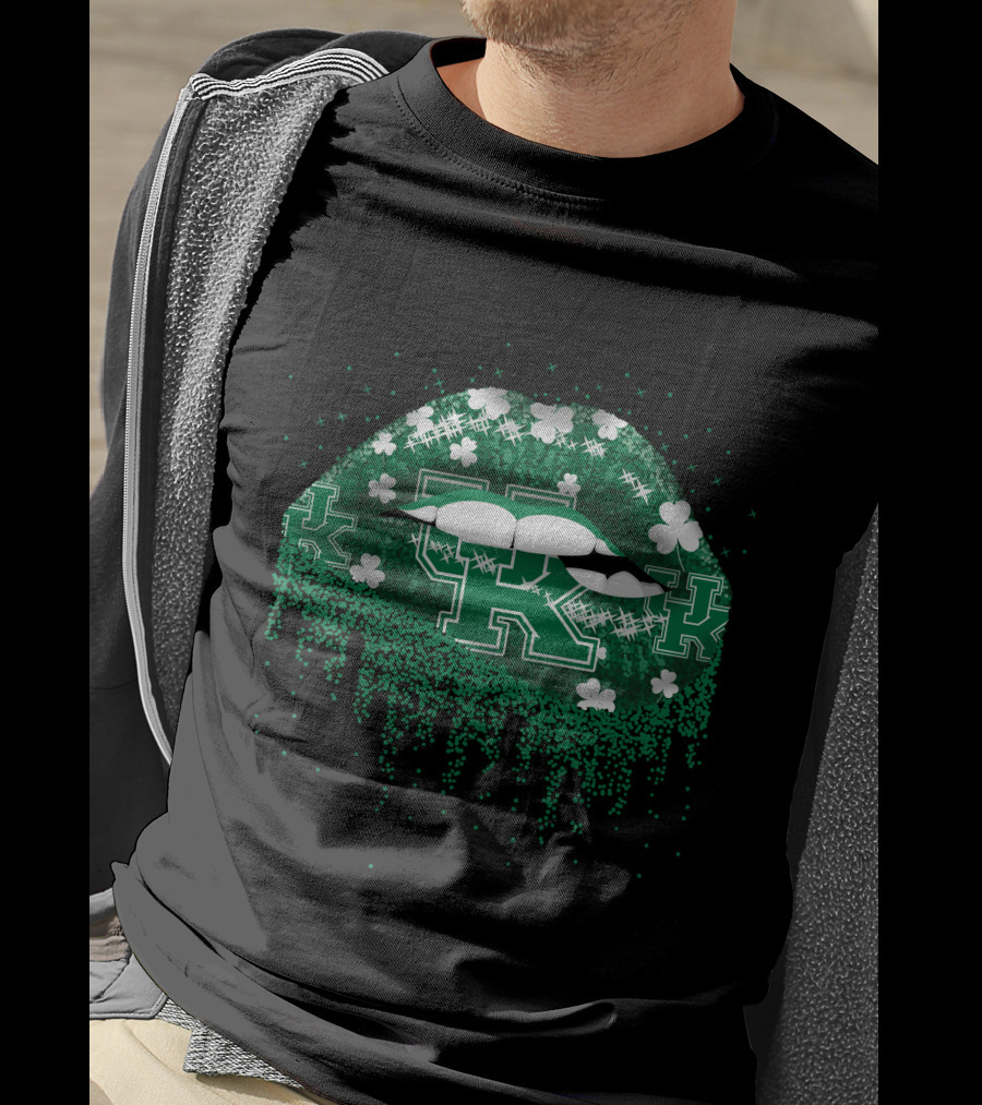 Kentucky Wildcats Lips Green Glitter Shamrock Stars T-Shirt
