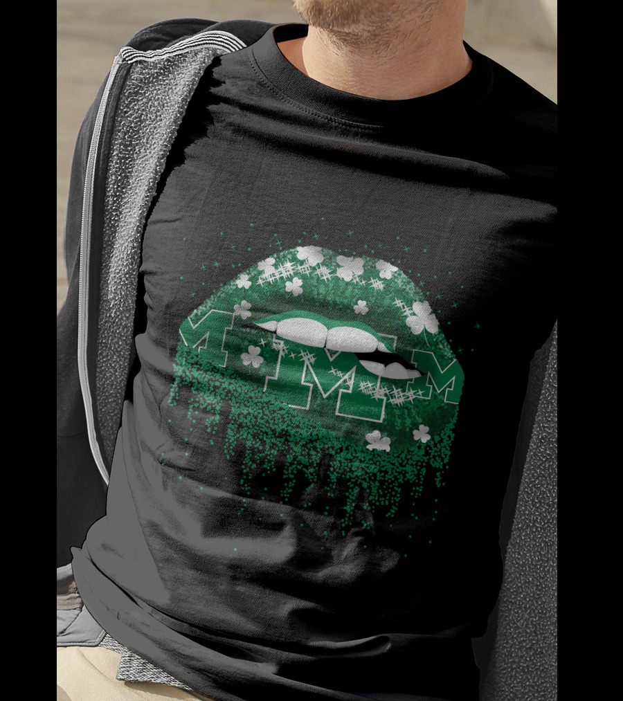 Michigan Wolverines Lips Glitter Shamrock M Drip T-Shirt
