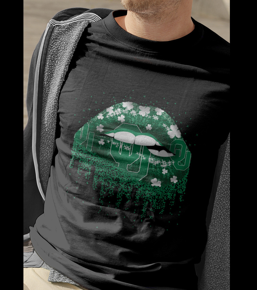 Oklahoma Sooners Lips Green Shamrock Sparkle T-Shirt