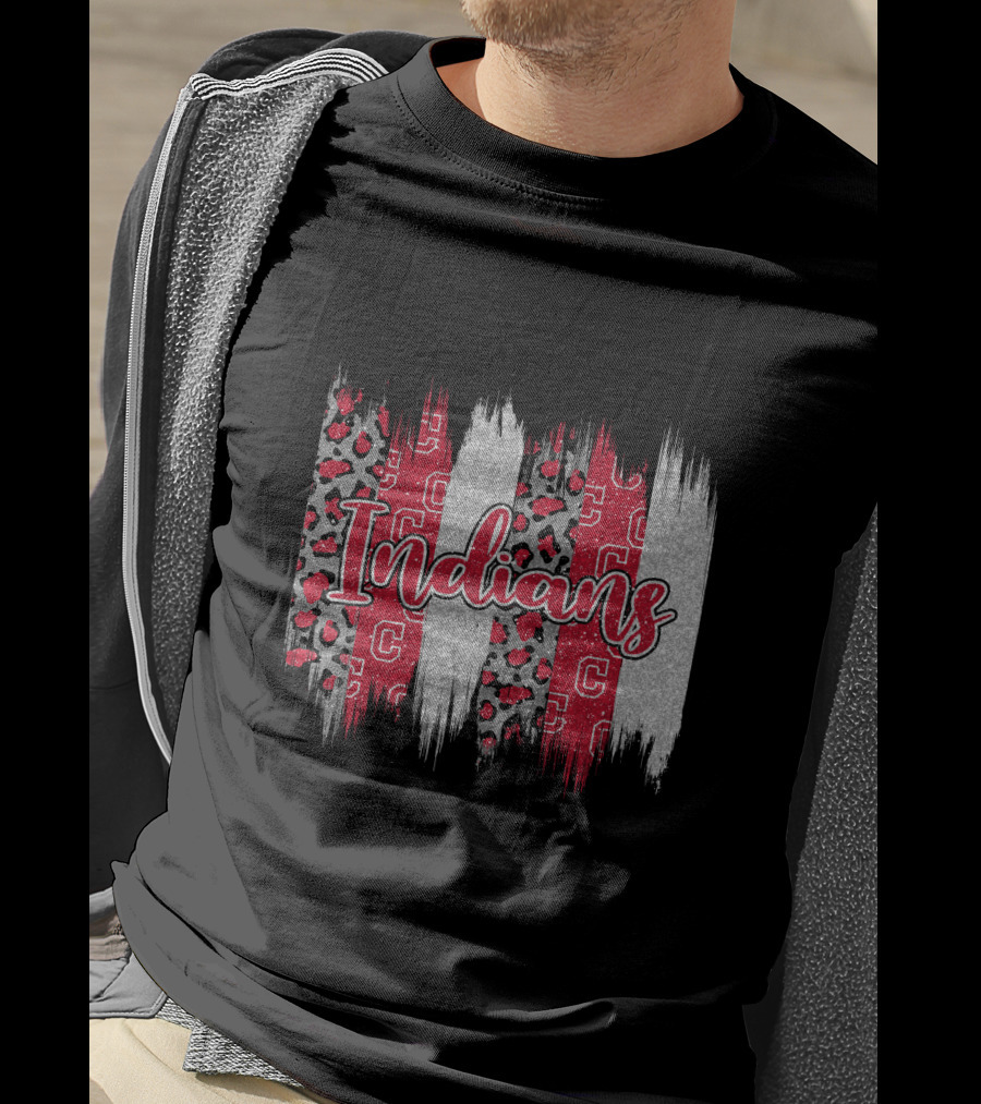 Indians Red Gray Leopard Brushstroke T-Shirt