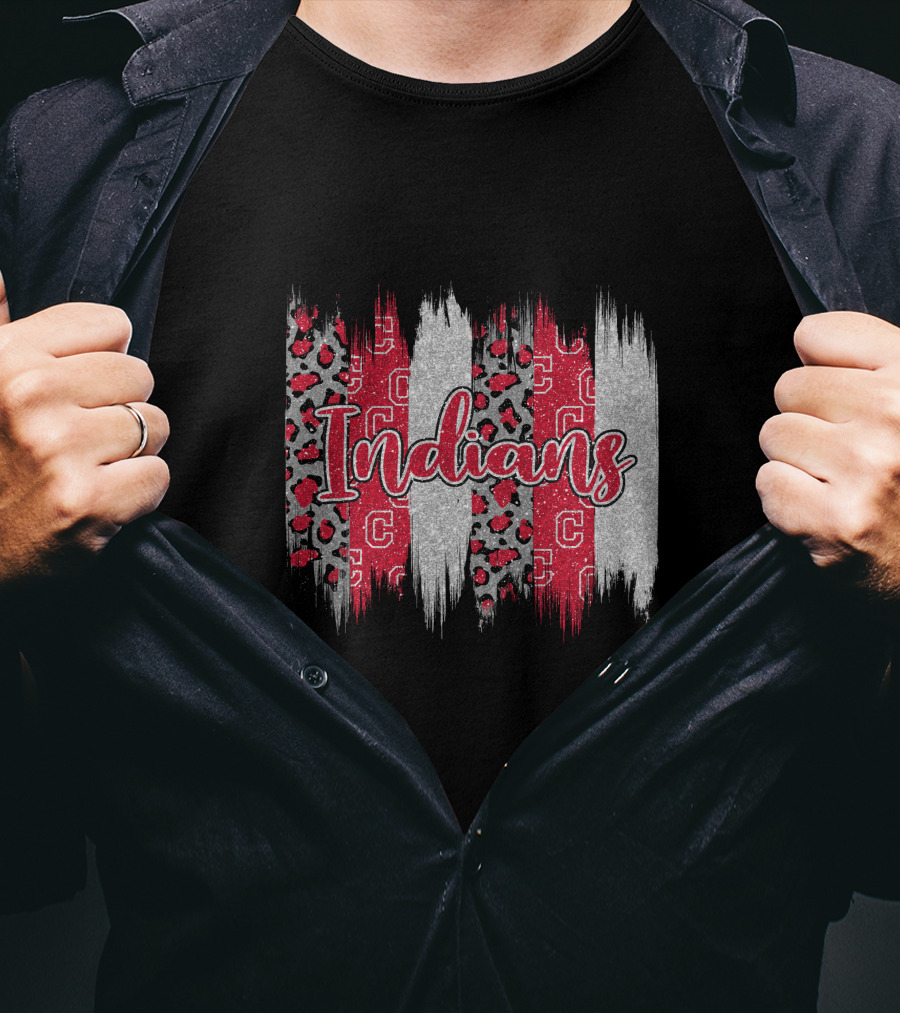 Indians Red Gray Leopard Brushstroke T-Shirt