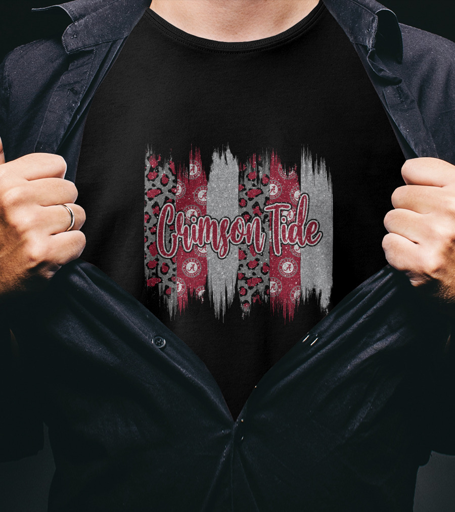 Alabama Crimson Tide Brushstroke Leopard Paisley Stripes T-Shirt