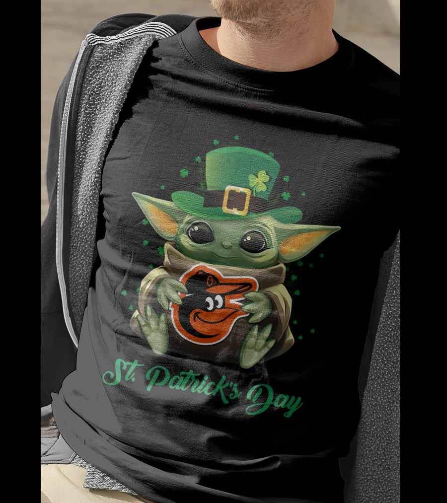 St. Patrick's Day Baltimore Orioles Baby Yoda T-Shirt