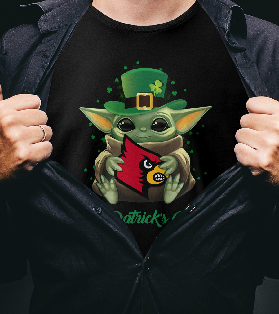 St. Patrick's Day Louisville Cardinals Baby Yoda T-Shirt