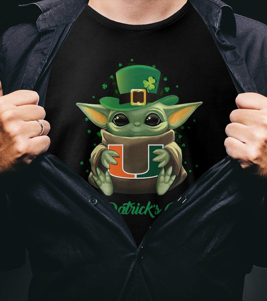 St. Patrick's Day Miami Hurricanes Baby Yoda T-Shirt