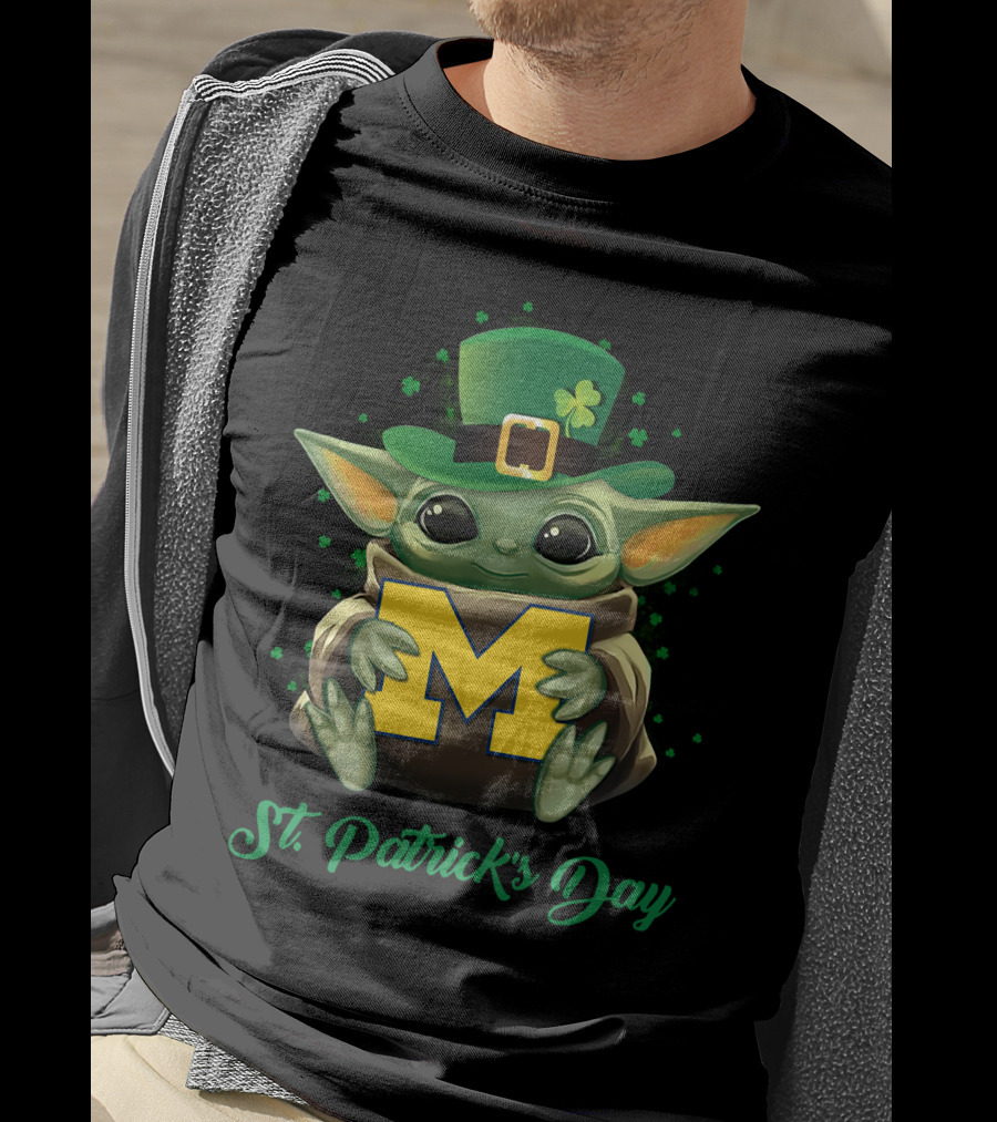 Michigan Wolverines Baby Yoda St. Patrick's Day T-Shirt
