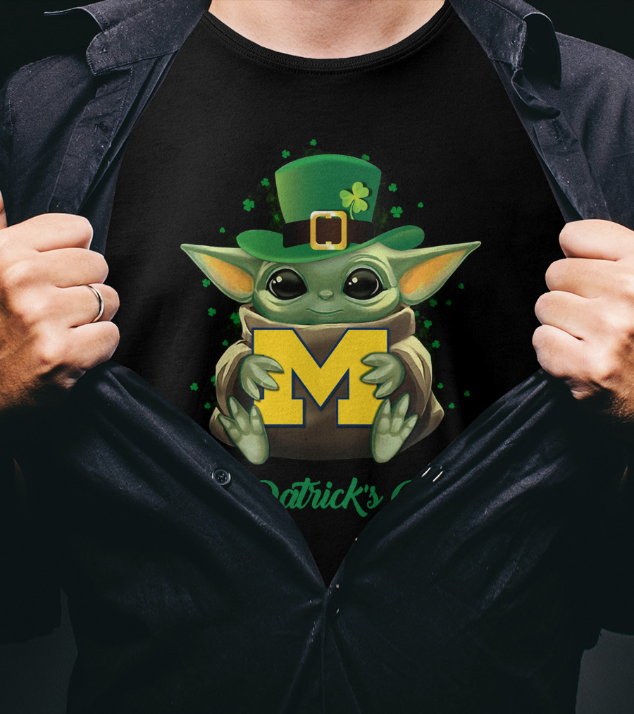 Michigan Wolverines Baby Yoda St. Patrick's Day T-Shirt