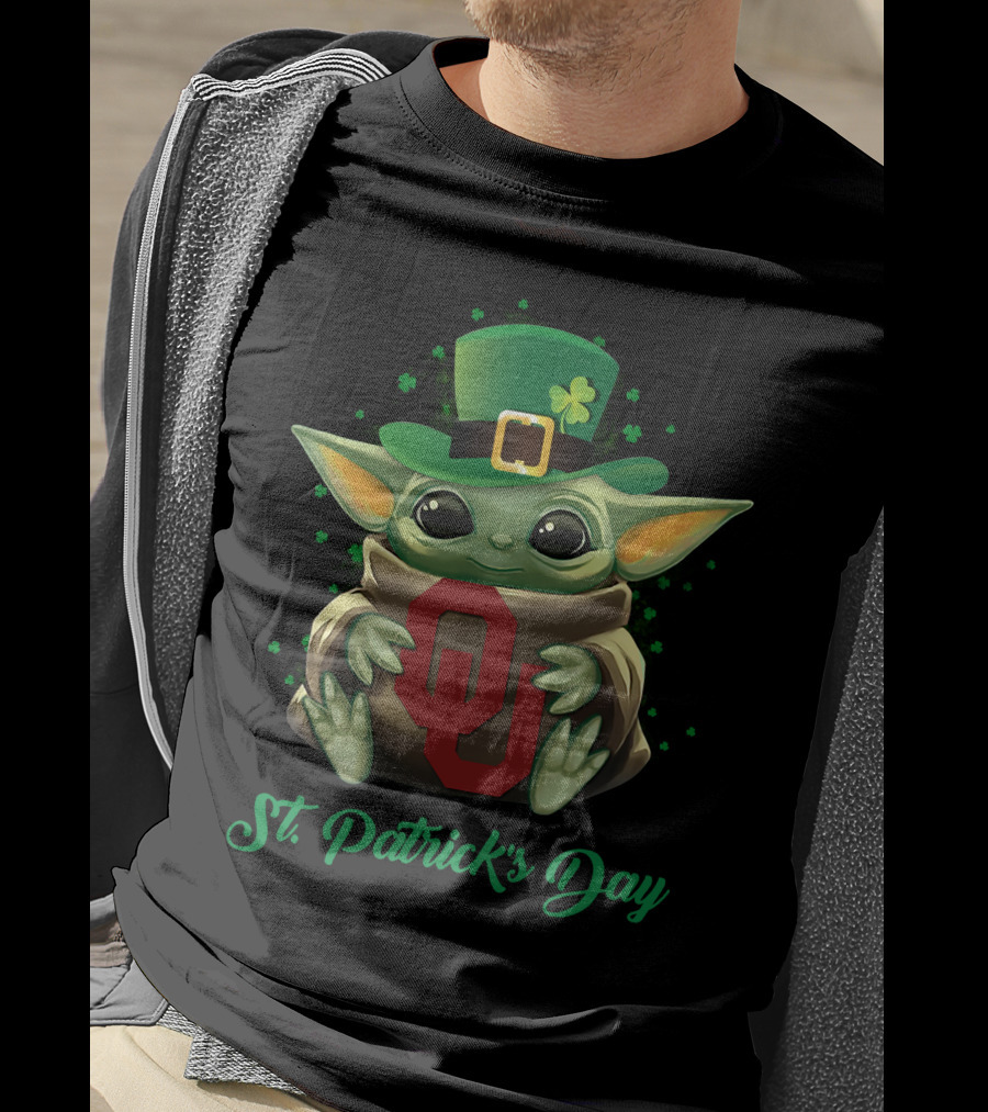 St. Patrick's Day Oklahoma Sooners Baby Yoda T-Shirt