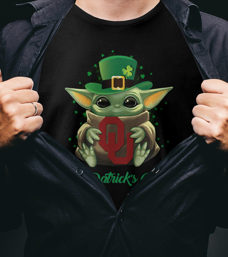 St. Patrick's Day Oklahoma Sooners Baby Yoda T-Shirt