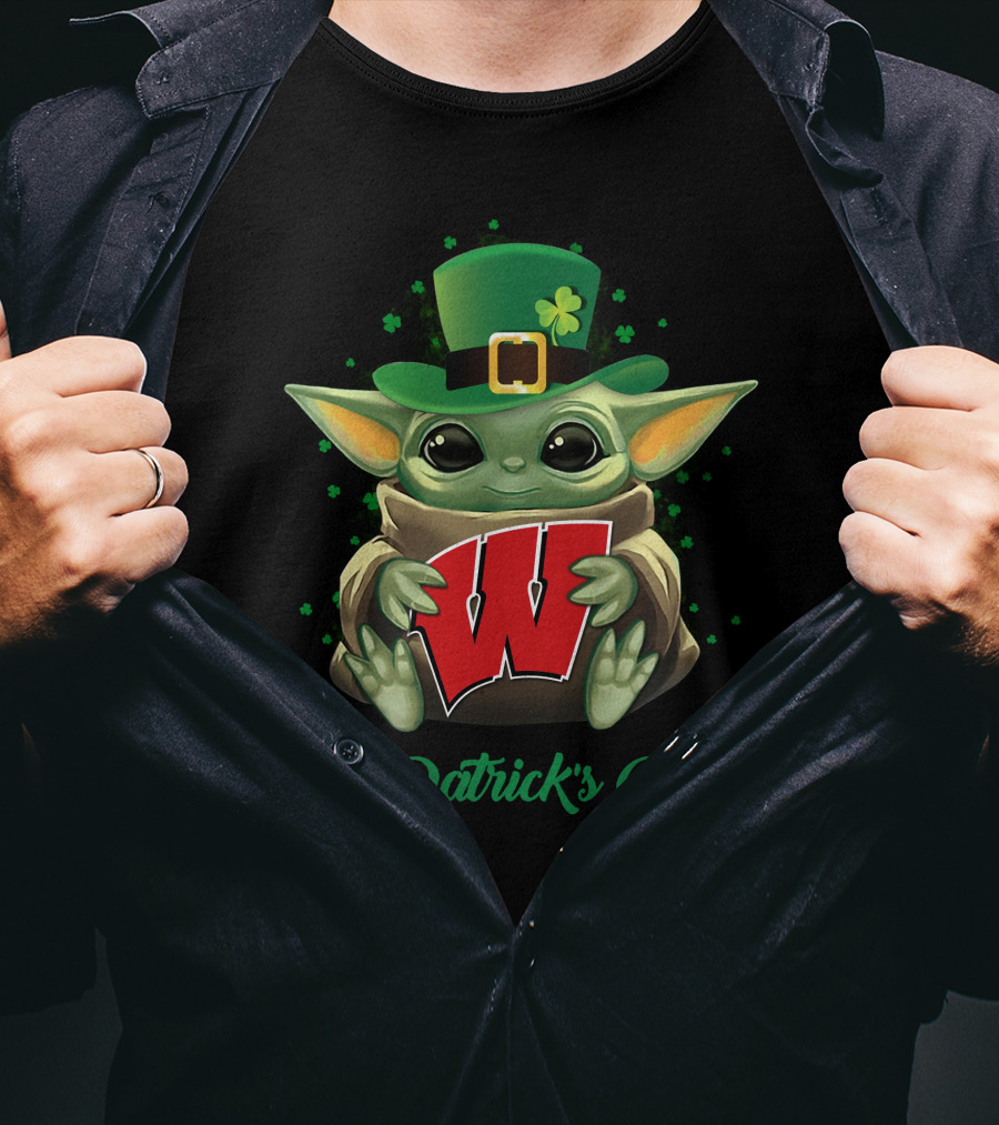 St. Patrick's Day Baby Yoda Wisconsin Badgers T-Shirt