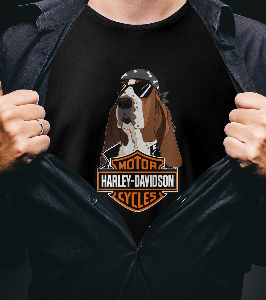 Harley Davidson Basset Hound Motor Cycles T-Shirt