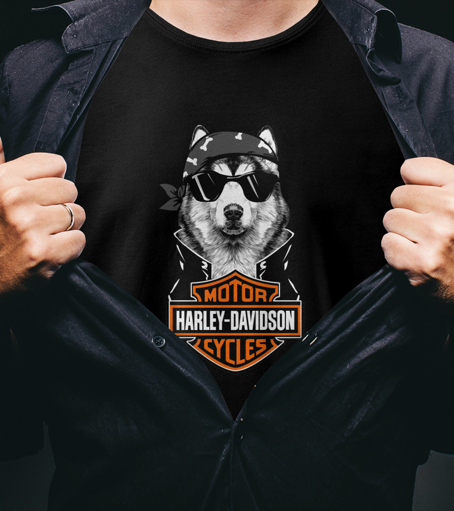 Alaskan Malamute Harley Davidson Motorcycles T-Shirt
