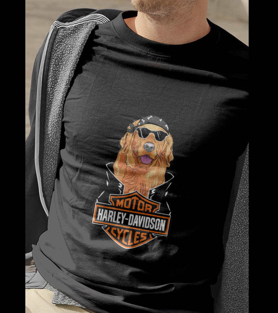 Golden Retriever Harley Davidson Motorcycle Logo T-Shirt