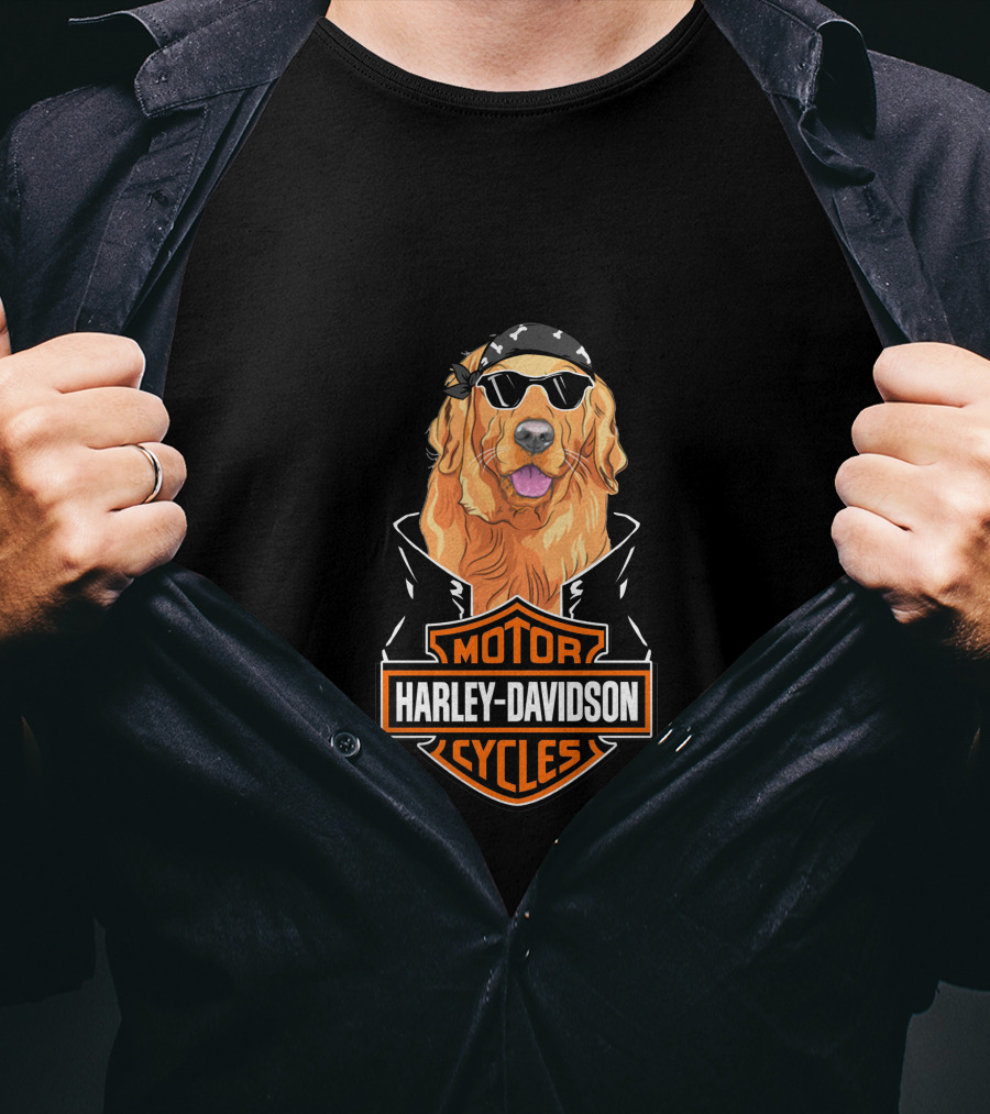 Golden Retriever Harley Davidson Motorcycle Logo T-Shirt