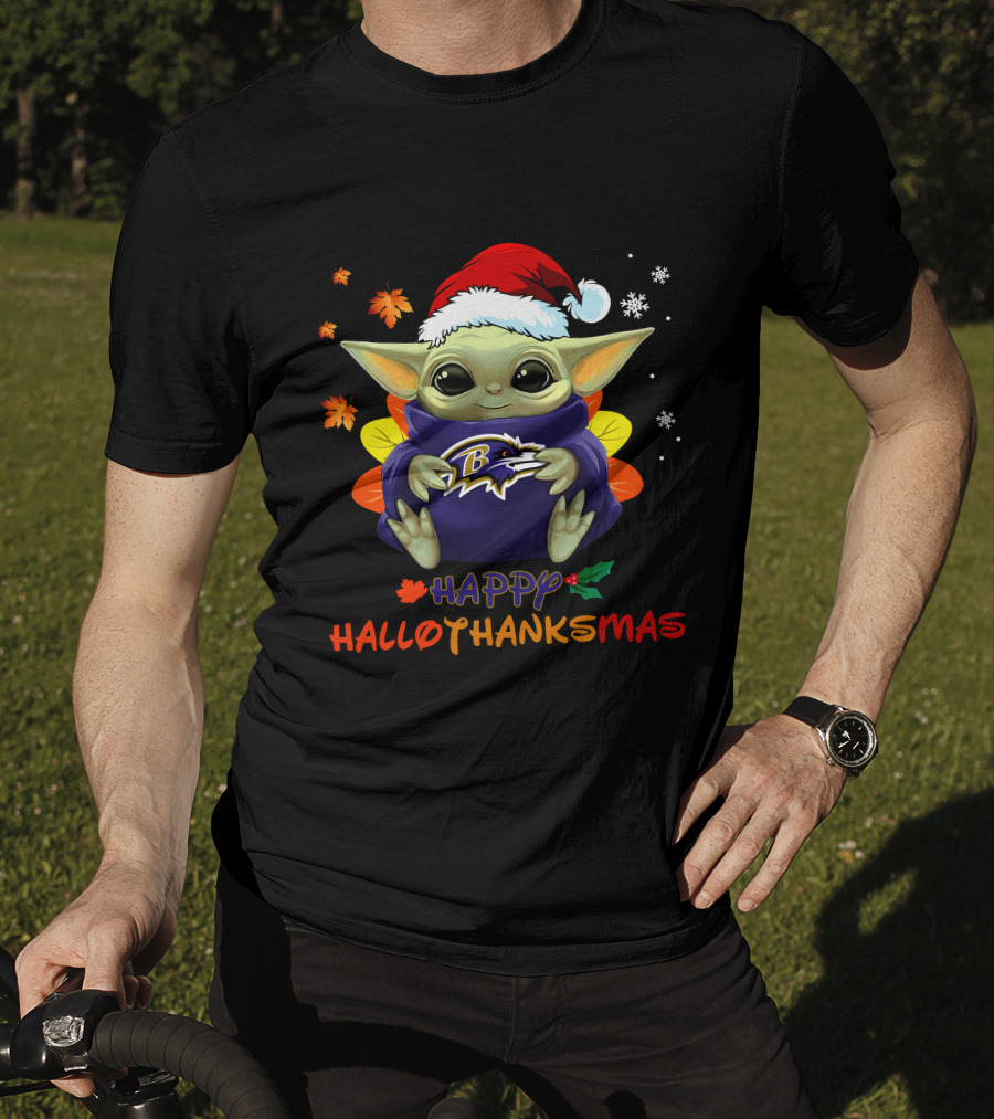 Happy Hallothanksmas Baltimore Ravens Baby Yoda 505 L1PTT T-Shirt