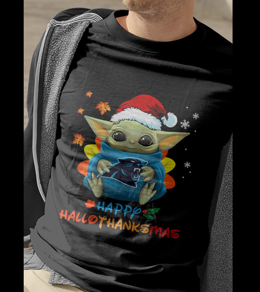 Carolina Panthers Baby Yoda Happy Hallothanksmas T-Shirt