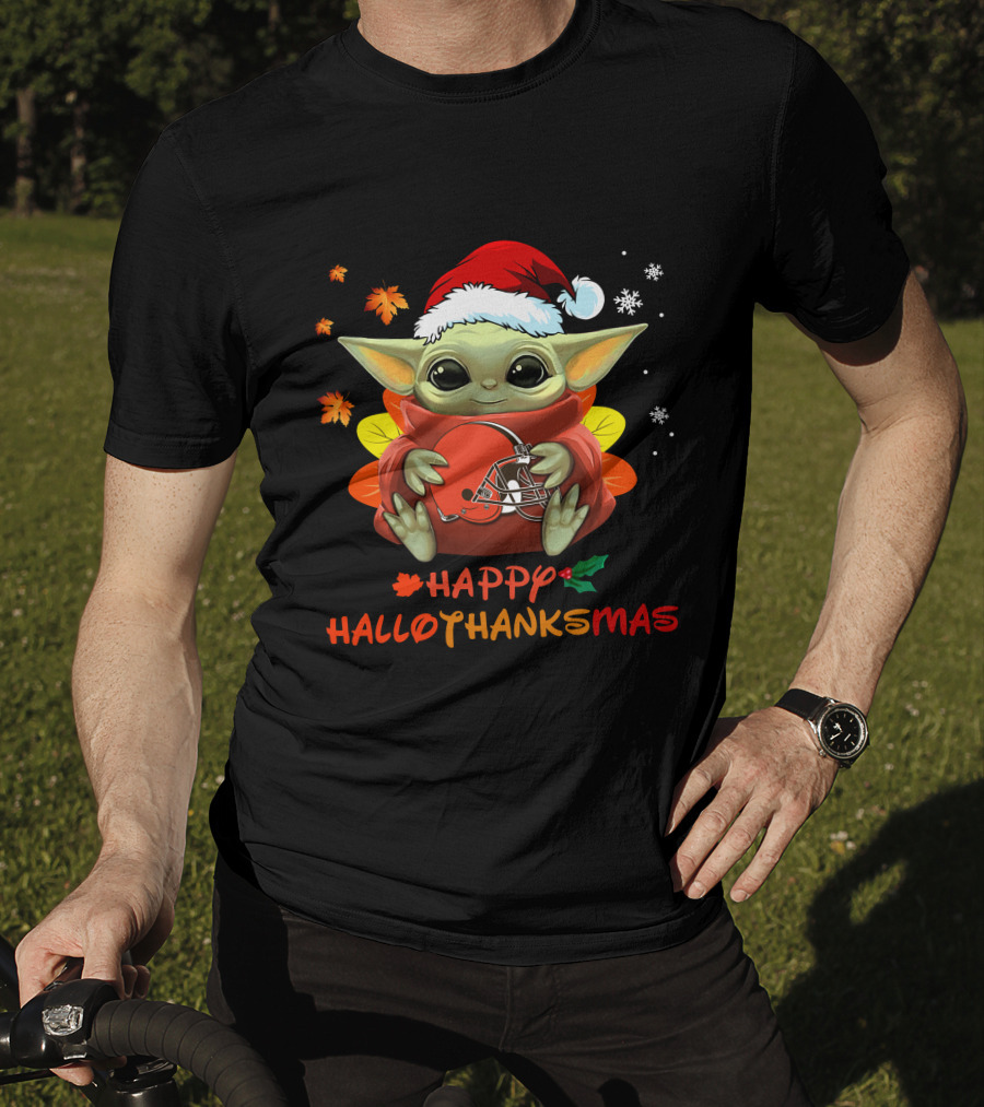 Cleveland Browns Baby Yoda Happy Hallothanksmas T-Shirt