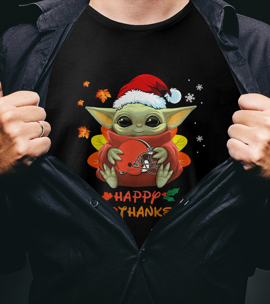 Cleveland Browns Baby Yoda Happy Hallothanksmas T-Shirt