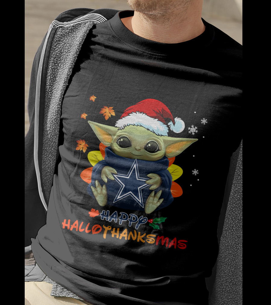 Happy Hallothanksmas Dallas Cowboys Baby Yoda T-Shirt
