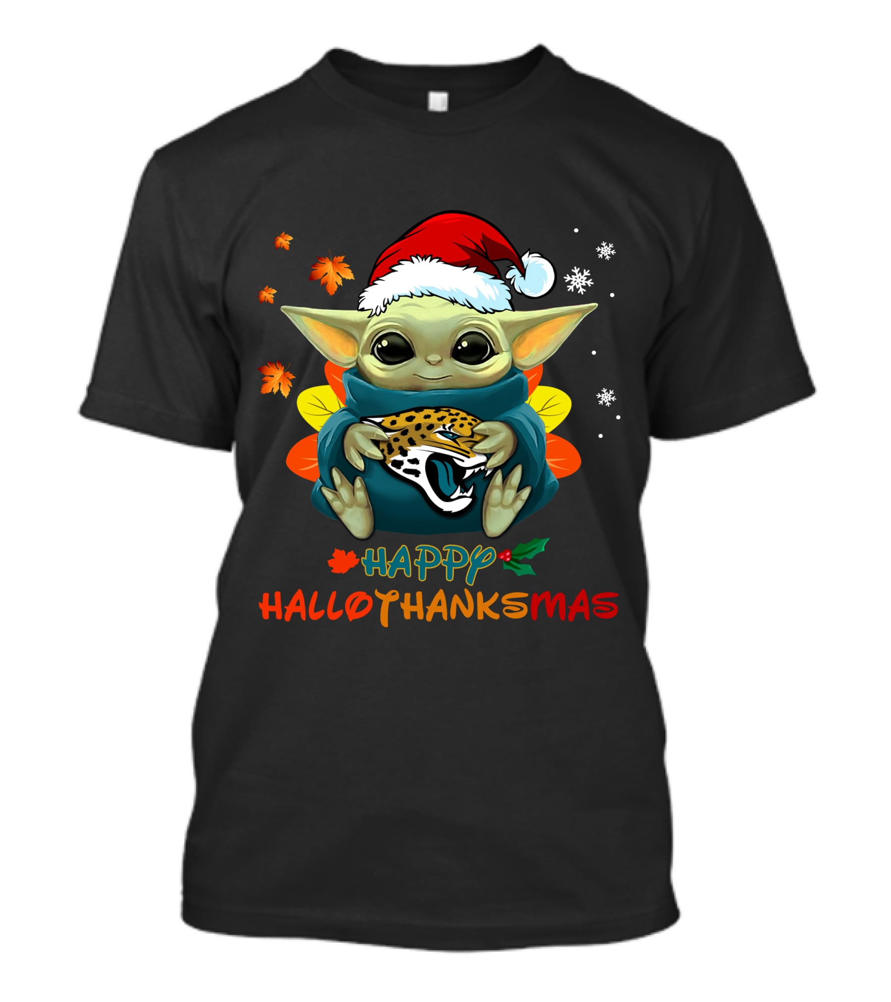 Jacksonville Jaguars Baby Yoda Happy Hallothanksmas T-Shirt