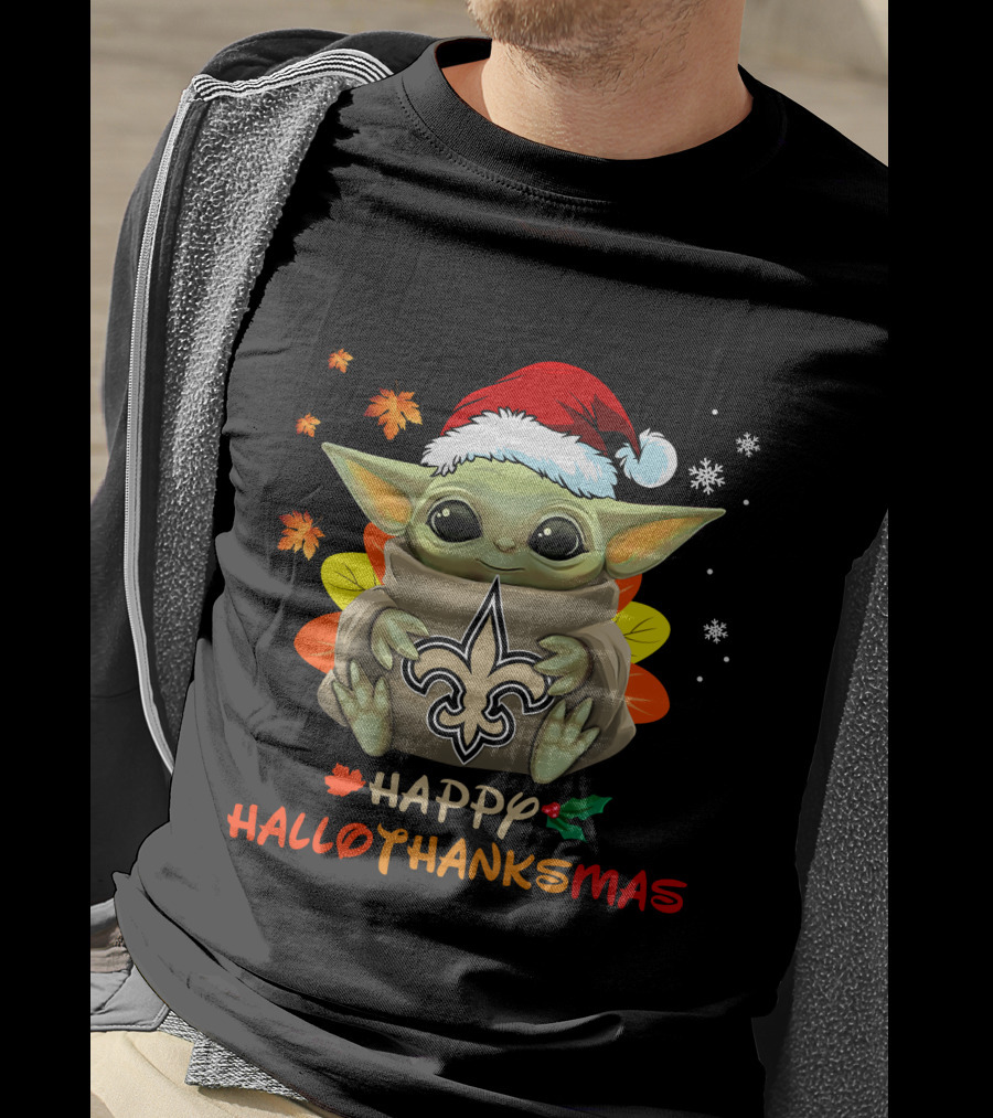 Happy Hallothanksmas New Orleans Saints Baby Yoda Holiday 505 L1PTT T-Shirt