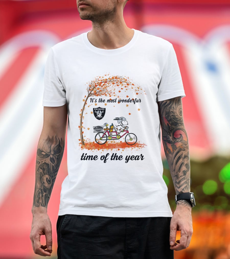 Las Vegas Raiders Autumn Bike Snoopy It's The Most Wonderful Time Of The Year T-Shirt