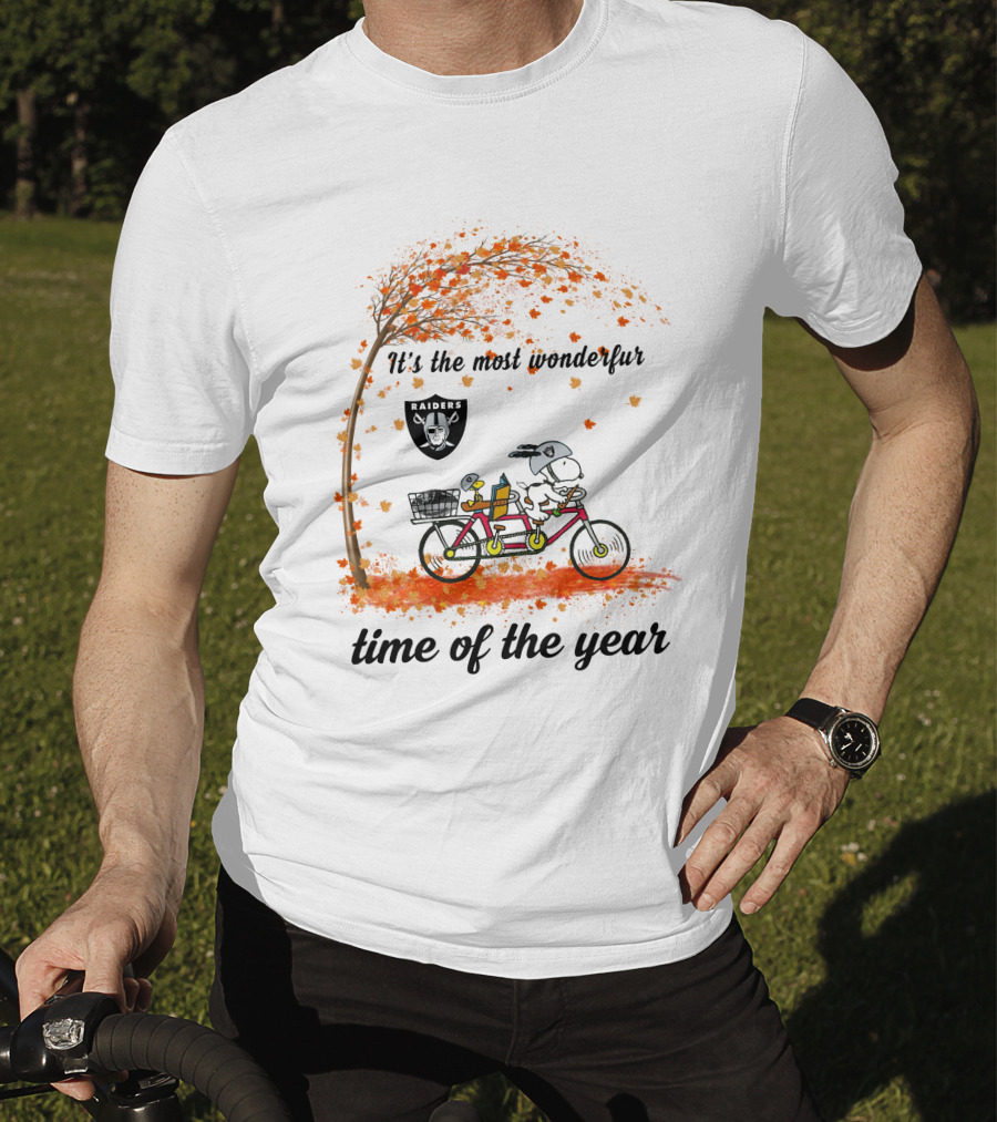 Las Vegas Raiders Autumn Bike Snoopy It's The Most Wonderful Time Of The Year T-Shirt