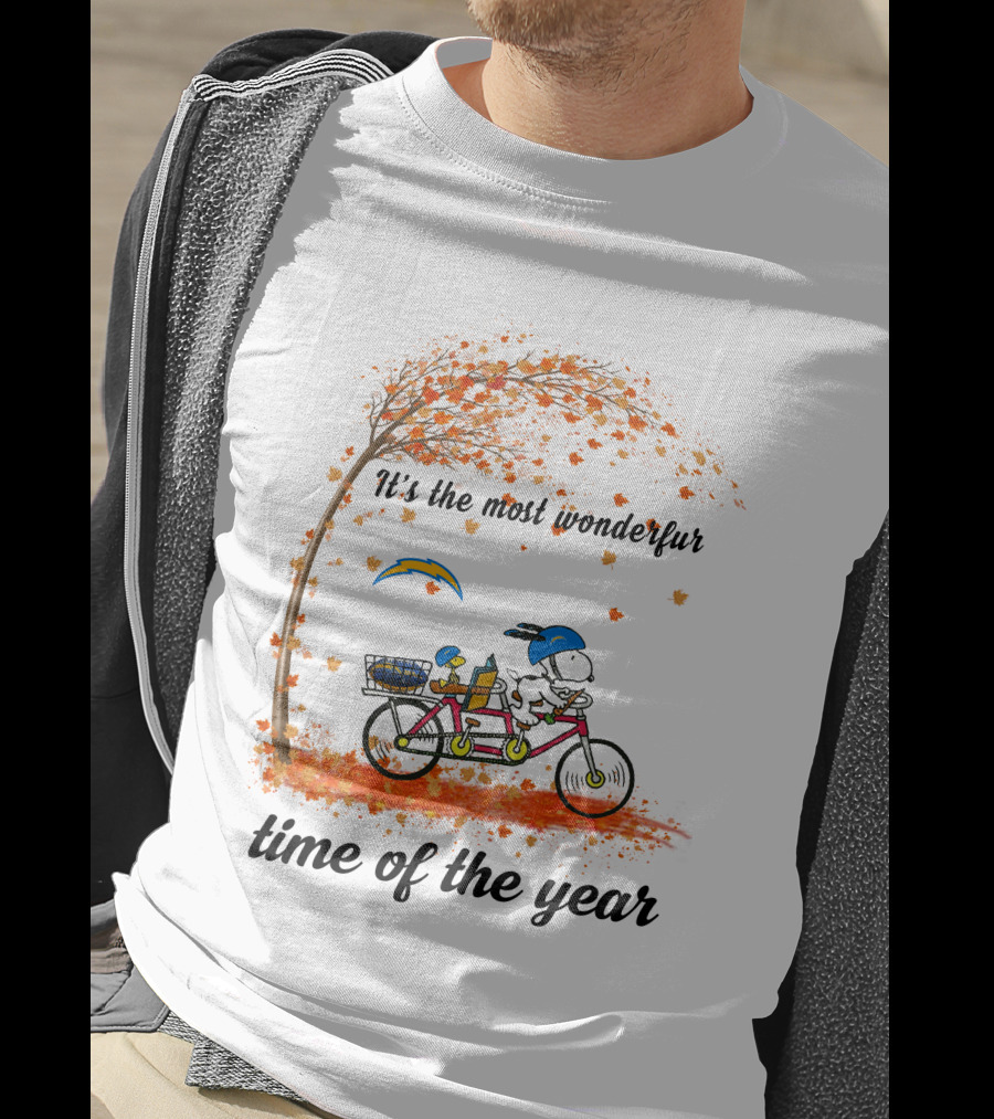 Los Angeles Chargers It's The Most Wonderful Time Of The Year Tandem Bicycle Autumn Leaves T-Shirt