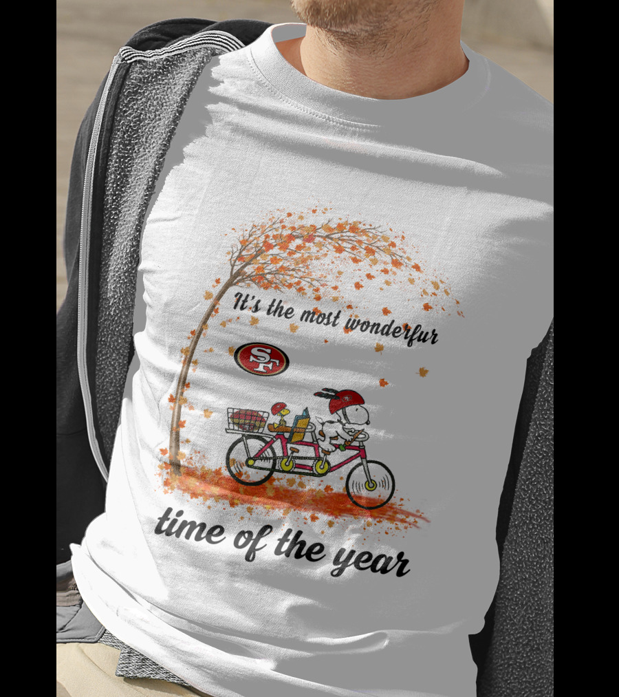 It's The Most Wonderful Time Of The Year Snoopy San Francisco 49ers Autumn Bicycle T-Shirt