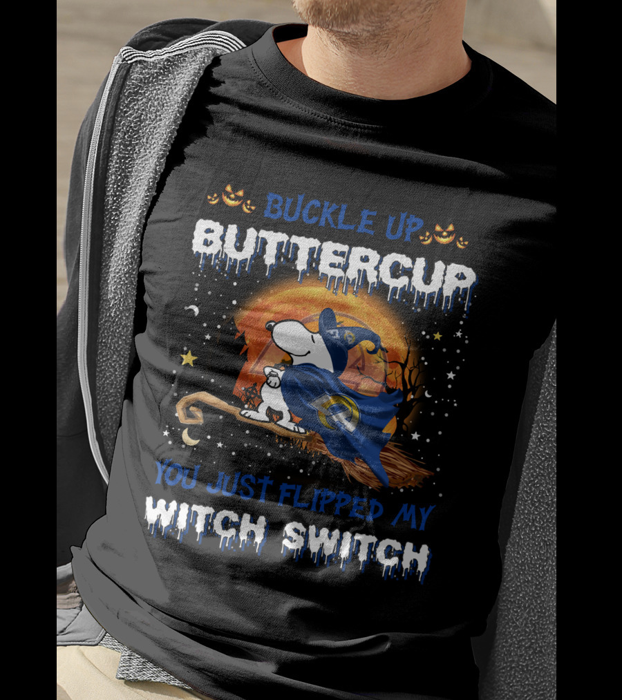 Buckle Up Buttercup Los Angeles Rams Snoopy Witch Switch Halloween T-Shirt