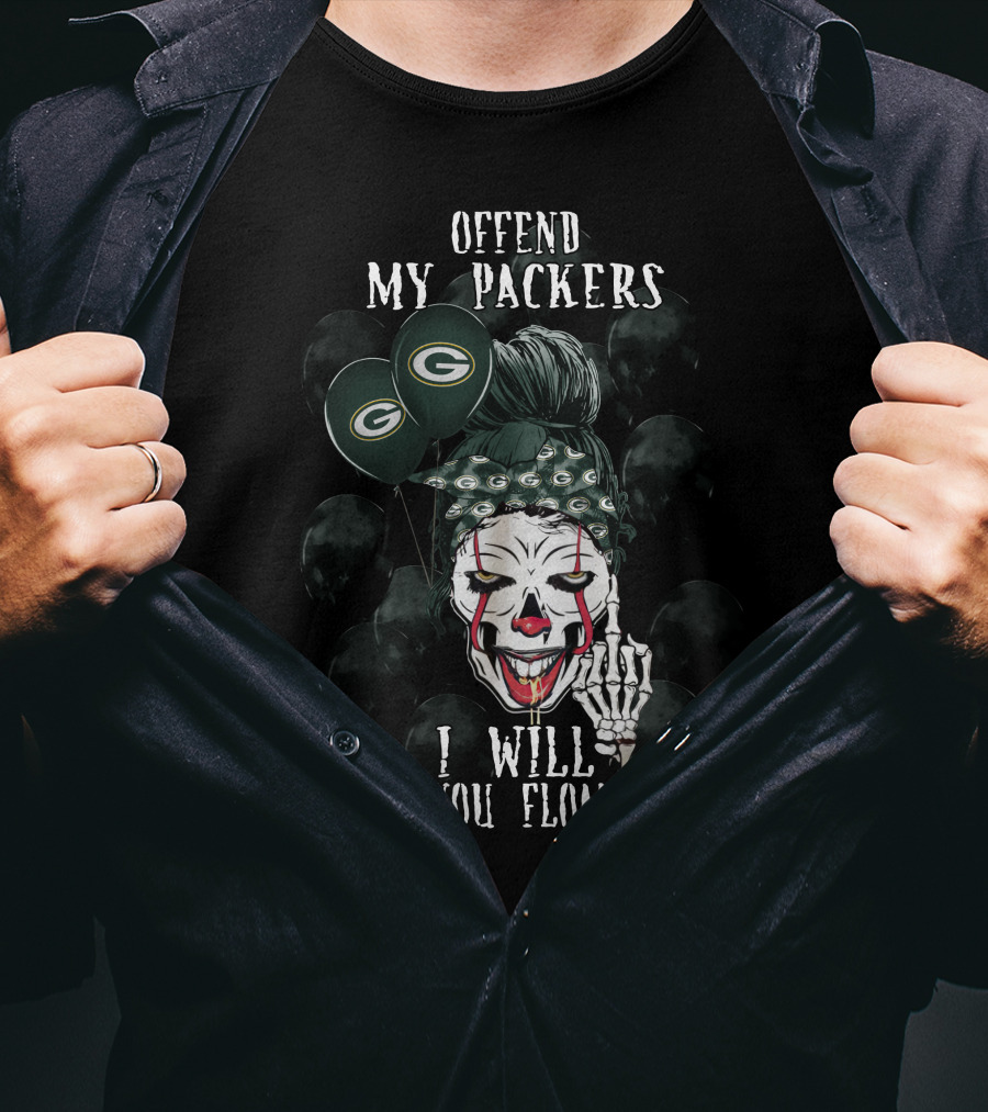 Green Bay Packers Halloween Offend My Packers I Will Make You Float Too T-Shirt