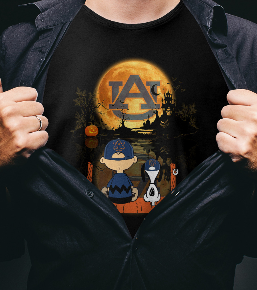 Auburn Tigers Halloween Moonlit Peanuts Reflection T-Shirt