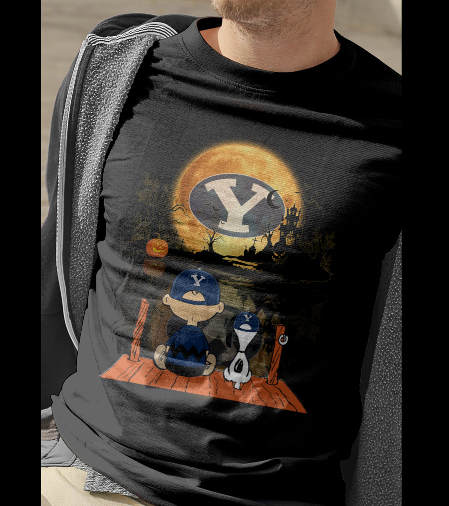 BYU Cougars Halloween Moon Peanuts Reflection T-Shirt