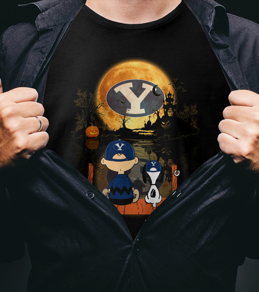 BYU Cougars Halloween Moon Peanuts Reflection T-Shirt