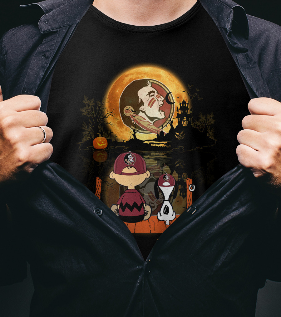Florida State Seminoles Halloween Moon Peanuts Charlie Brown Woodstock T-Shirt