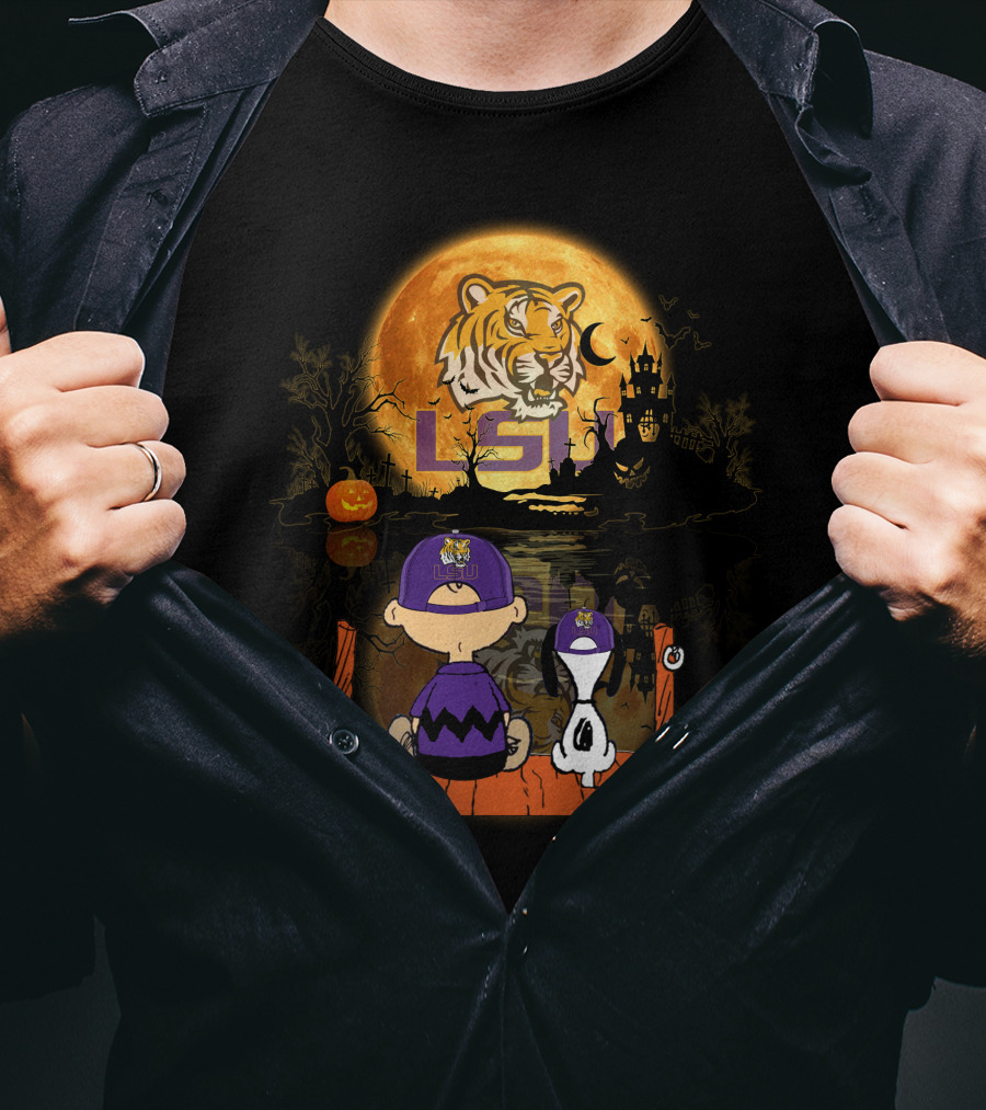 LSU Tigers Halloween Full Moon Pumpkin  T-Shirt