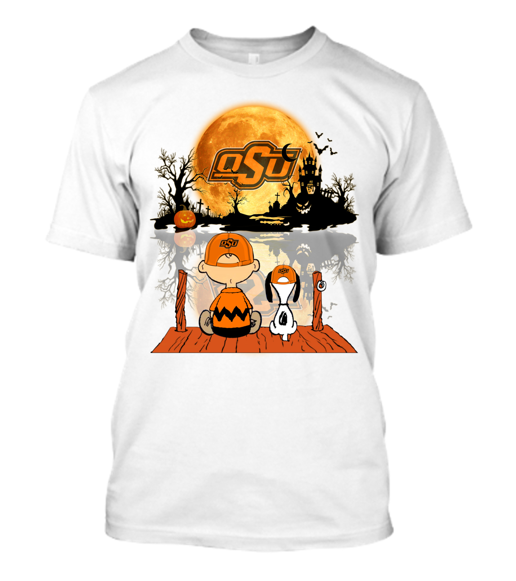 Oklahoma State Cowboys Halloween OSU Moon Charlie And Snoopy T-Shirt
