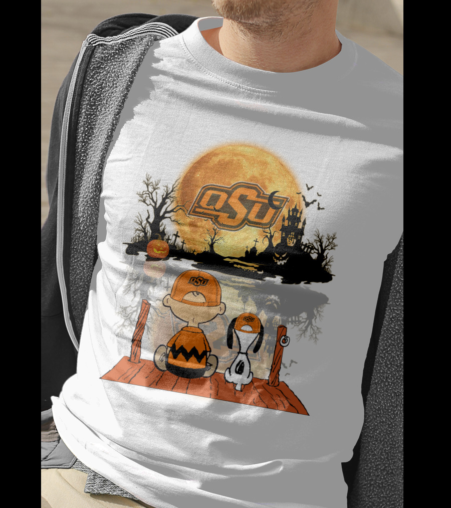Oklahoma State Cowboys Halloween OSU Moon Charlie And Snoopy T-Shirt