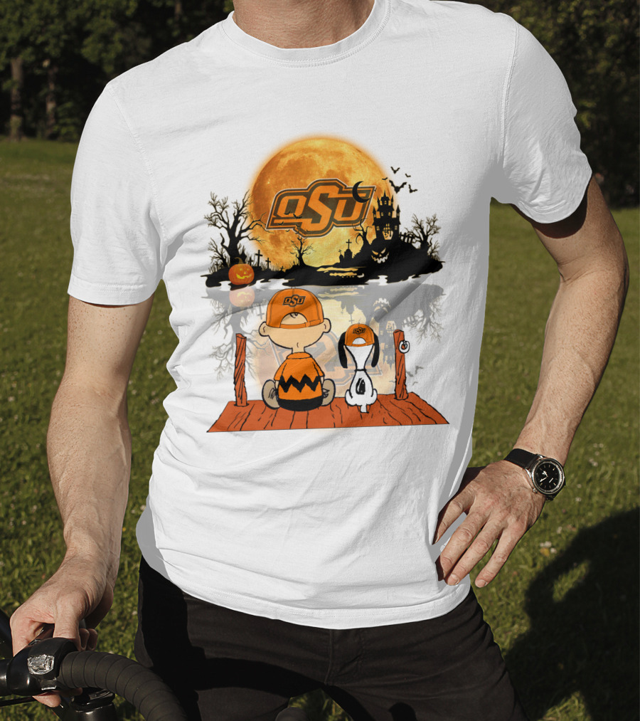 Oklahoma State Cowboys Halloween OSU Moon Charlie And Snoopy T-Shirt