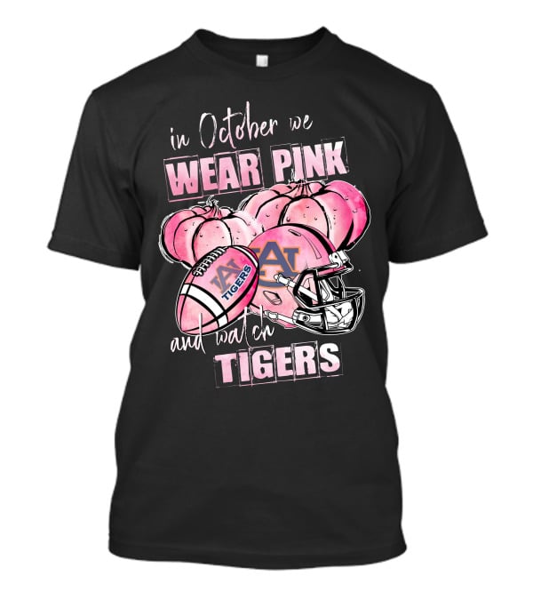 Auburn Tigers Pink October Football Helmets Pumpkins T-Shirt