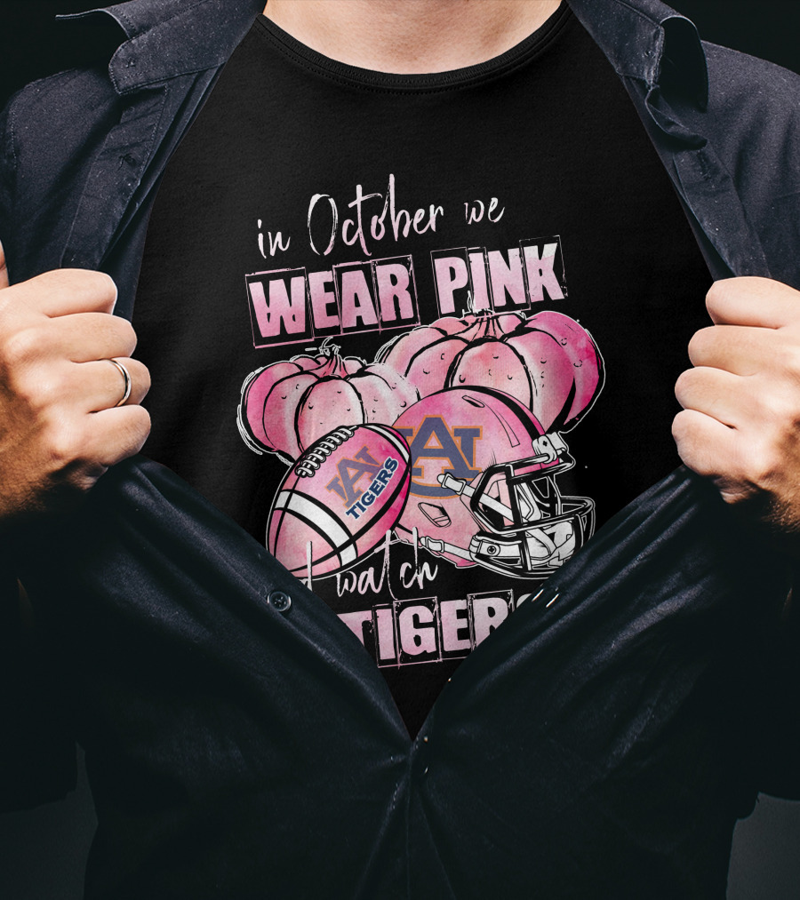 Auburn Tigers Pink October Football Helmets Pumpkins T-Shirt