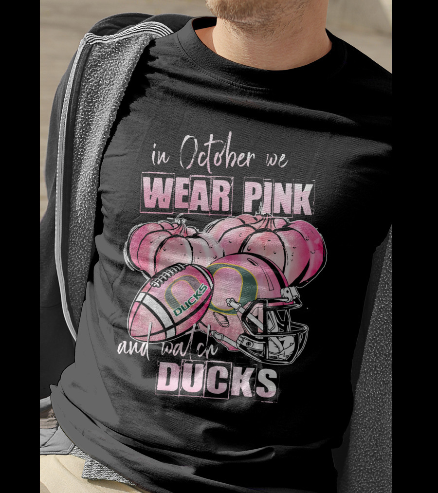 Oregon Ducks In October We Wear Pink And Watch Ducks Football Helmet Pumpkins T-Shirt
