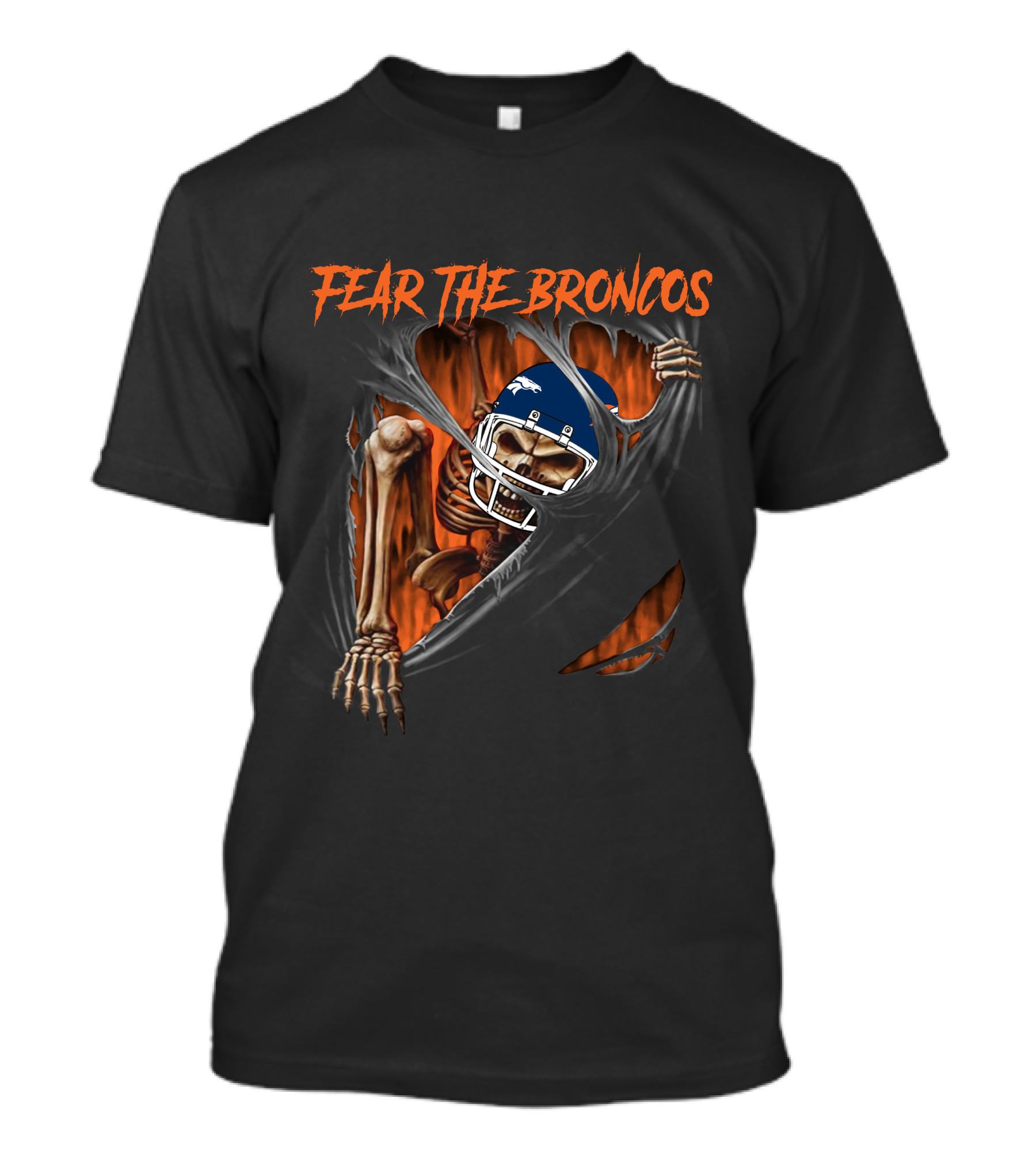 Fear The Broncos Skeleton NFL Football Fan Gear T-Shirt