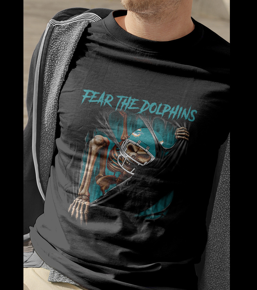 Miami Dolphins Fear The Dolphins Skeleton Football Helmet 515NFL L1MTH T-Shirt