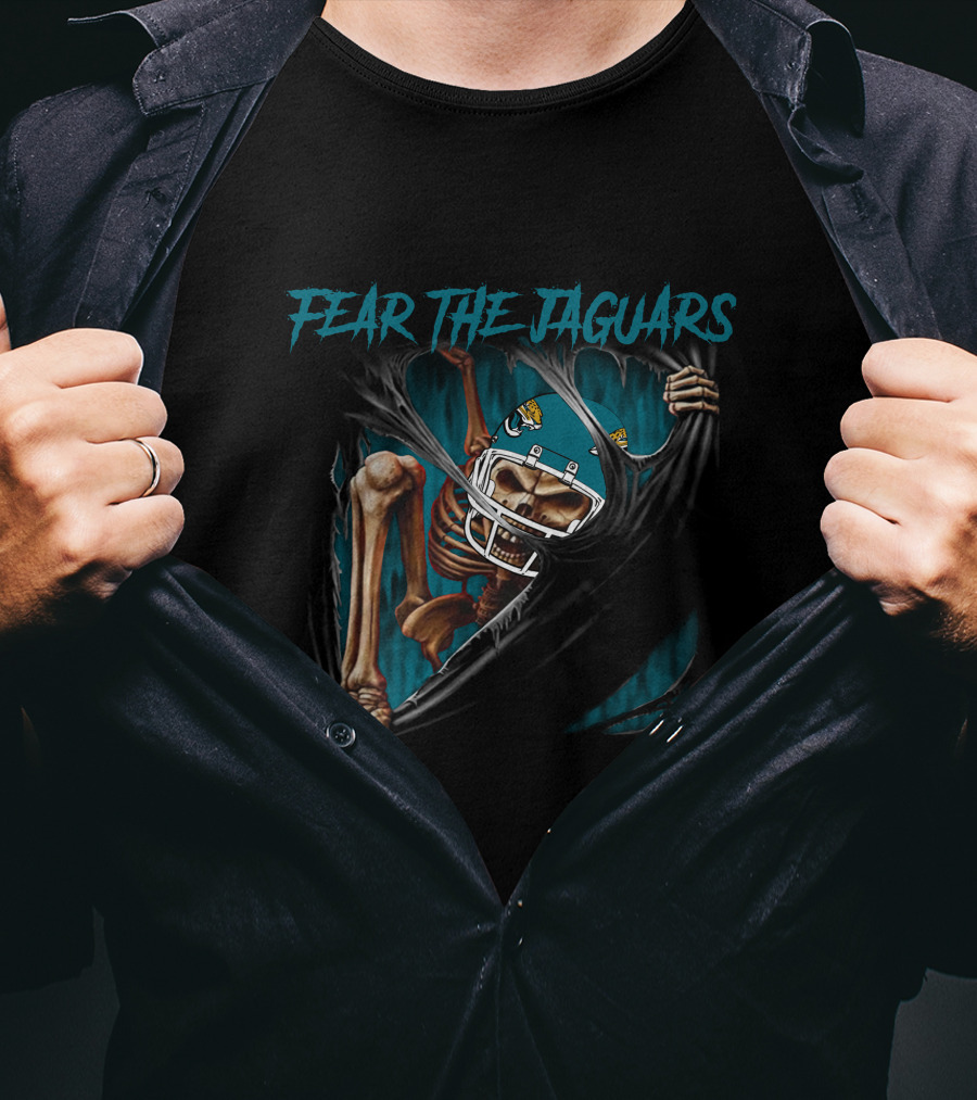 Fear The Jaguars Skeleton Breaking Through 515NFL Jacksonville Jaguars T-Shirt
