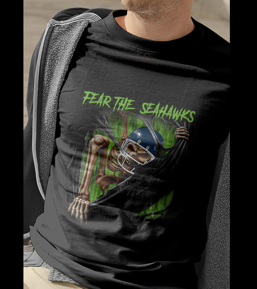 Fear The Seahawks 515NFL L1MTH Skeleton Football Helmet T-Shirt
