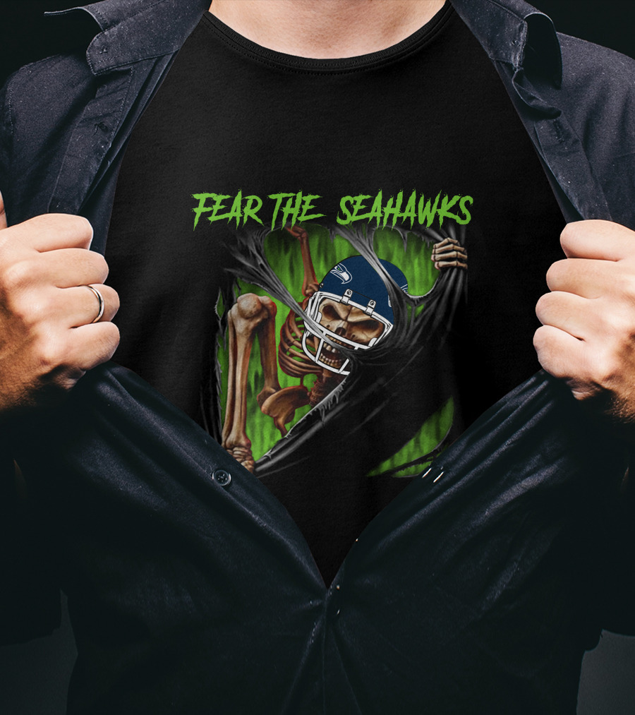 Fear The Seahawks 515NFL L1MTH Skeleton Football Helmet T-Shirt