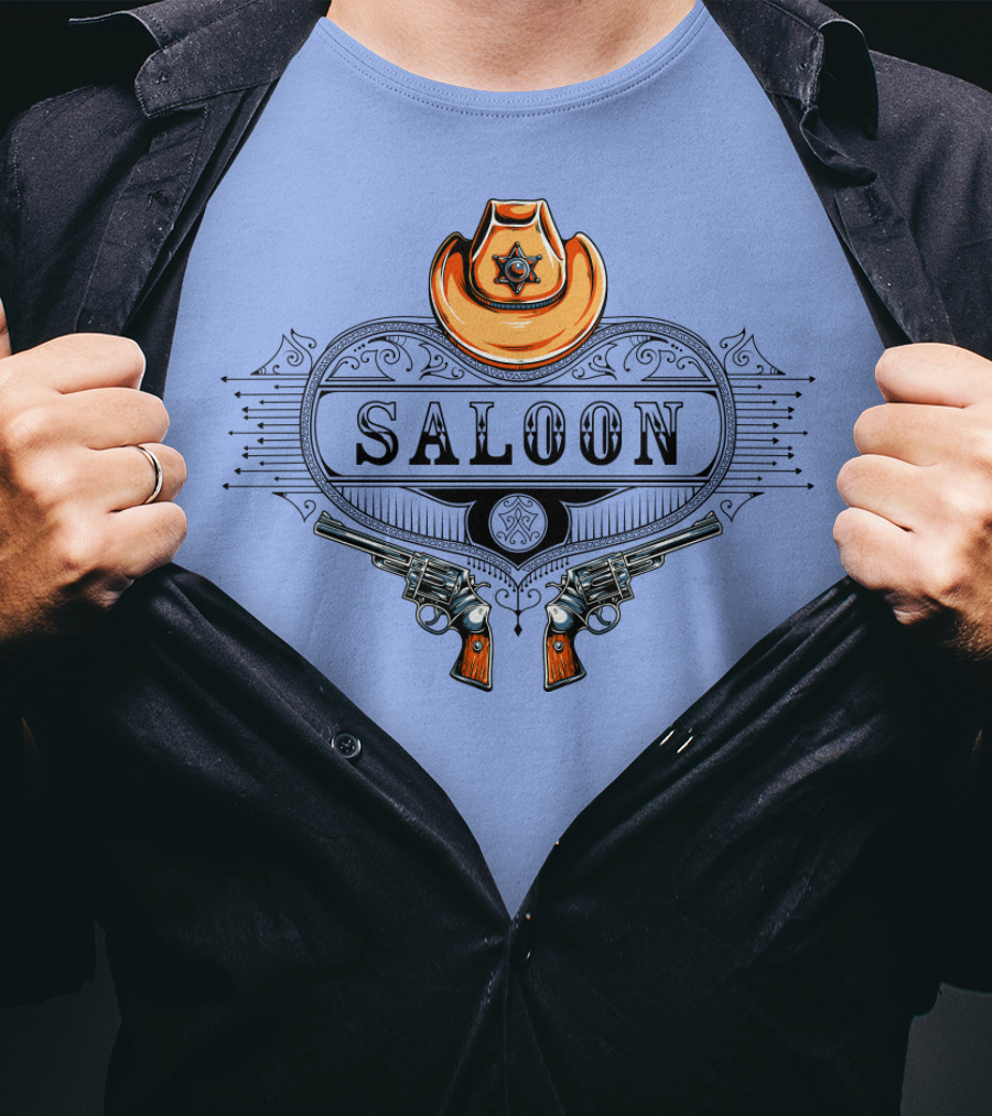 Saloon Cowboy Hat And Revolvers Vintage Western T-Shirt