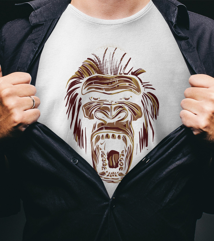 Oooppeww Roaring Gorilla Face T-Shirt